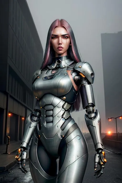 Prompt: Realistic random style dystopian landscape, heavy mist, sunrise, physically attractive super detailed, battle, damaged humanoid cyborg,

Create a closeup of an exquisite, exotic, gorgeous, slender, ultra realistic, extremely detailed young adult woman, 

wearing a heavy titanium collar, cyborg eyes, perfectly gorgeous detailed facial features, long legs, elegant alluring obsidian colored body, random hair color, random hair style,

perfect contouring, hyper detailed, intricate detail, finite detail, natural lighting and shadows, fantastical, fantasy concept art, 64k resolution, deviantart masterpiece. UHD, Perfectly 3D Rendered.