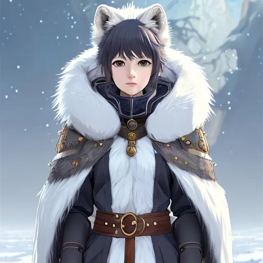 Prompt: arctic fox woman wizard, fursona, furry art, anthro, detailed cloth armor, detailed fur, anime key visual, portrait, makoto shinkai
