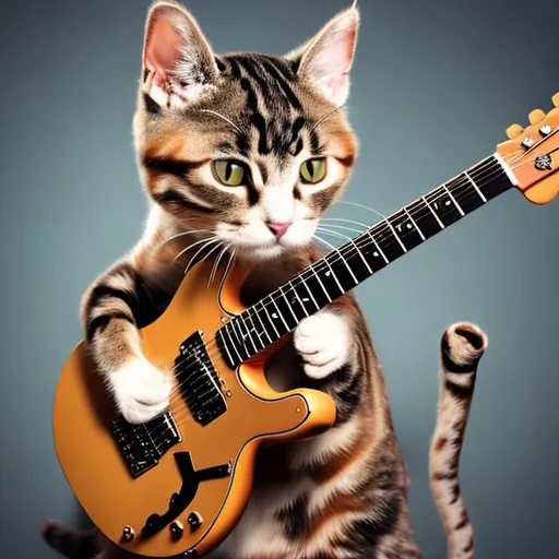 Prompt:  Cat is playing a guitar.