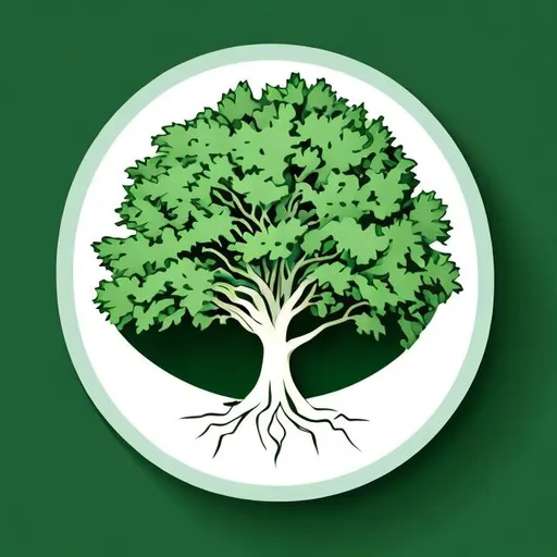 Prompt: Flag with dark green background, white oak tree vector in a green circle with Victoria style border around it