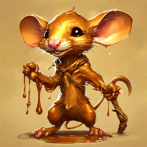 Prompt: Caramel, The Abecean Ratter is famed from Hegathe to Woodhearth as a prime rodent-catcher,  dripping caramel, masterpiece, best quality (In dripping art Style)