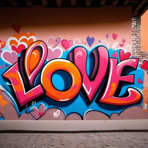 Prompt: graffiti in a wall of "Love" word