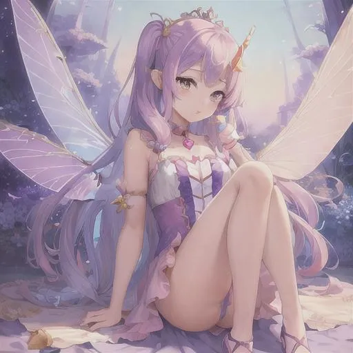 Prompt: masterpiece, illustration, best quality:1.2), 1girl, solo, perfect face, fine details. anime, fairy, princess, unicorn, rainow, many,color, pink, purple, blue, yellow, orange, red, fairy, wings, delicate, unicorn , full body, fairy, dress, unicorns rainbows, pink,