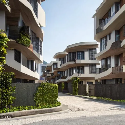 Prompt: Modern neomodern inspired street with Congolese architecture with precolonial congolese art inspiration and Congolese minerals, volumetric natural light, ultra realistic, vray,  hd