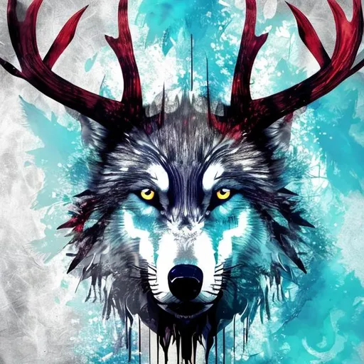 Prompt: Wolf with antlers abstract