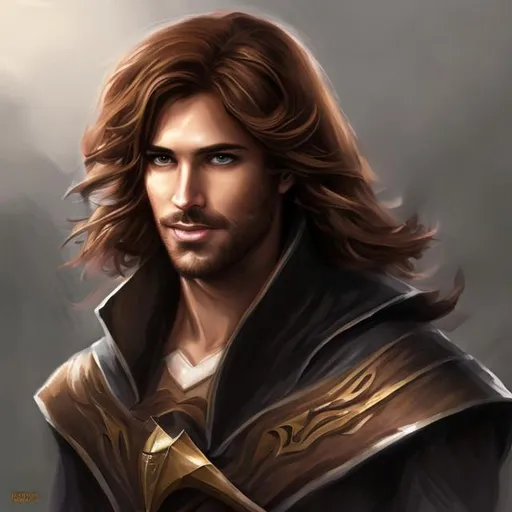 Prompt: fantasy handsome rogue light hair cape painting