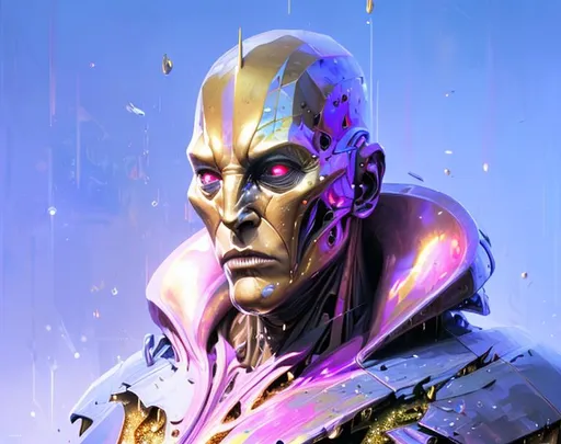 Prompt: A terrifying male humanoid, sparkle tune, high collar,Hyperrealistic, splash art, concept art, mid shot, intricately detailed, color depth, dramatic, 2/3 face angle, side light, colorful background head and shoulders portrait, 8k resolution concept art portrait by Greg Rutkowski, Artgerm, WLOP, Alphonse Mucha dynamic lighting hyperdetailed intricately detailed Splash art trending on Artstation triadic colors Unreal Engine 5 volumetric lighting