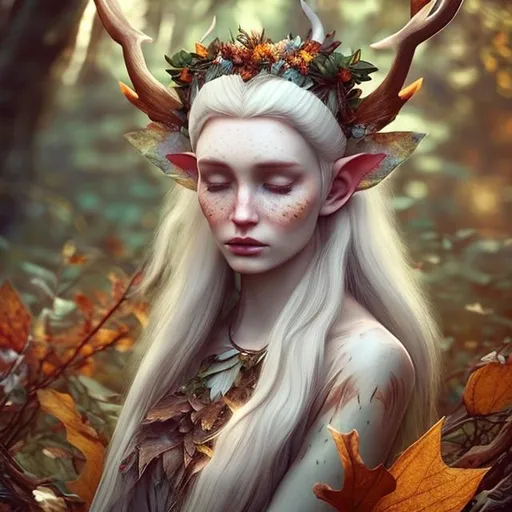 A Beautifull And Pale Elve Queen With A Feather Head 