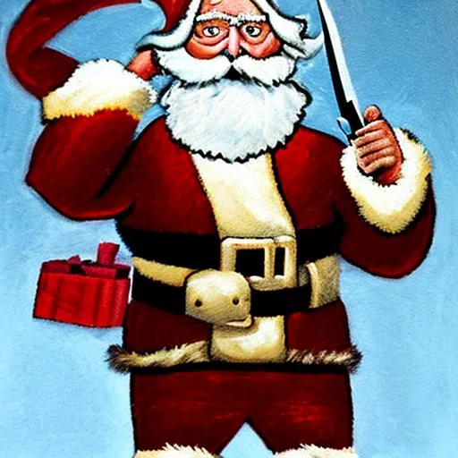 Prompt: Santa Clause with knife Tim jacobus