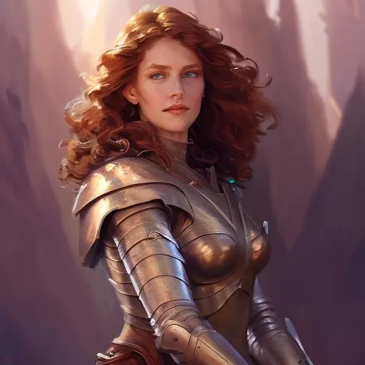 Prompt: Portrait of valkyrie, flowing wavy reddish hair and crystal eyes, wearing light armour, casting magic ;Krenz Cushart + loish +gaston bussiere +craig mullins, j. c. leyendecker + Monet +Artgerm, oil painting texture. 