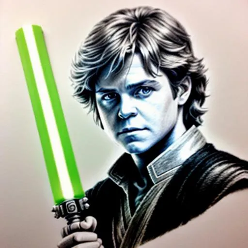 Prompt: detailed and intricate pencil drawing {{skywalker}} jedi, with lightsaber sword, hands, character art, 8 k 