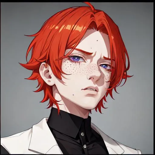 Prompt: Erikku male (short ginger hair, freckles, right eye blue left eye purple) UHD, 8K, Highly detailed, insane detail, best quality, high quality. As the godfather, mafia, crime lord, sadistic look on his face