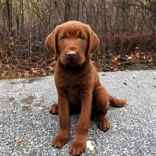 Prompt: brown lab puppy sitting down clear and crisp