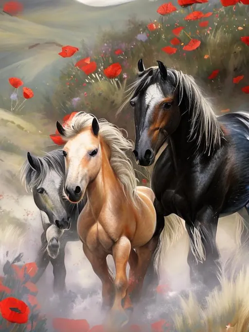 Prompt: Ponies n poppies 
