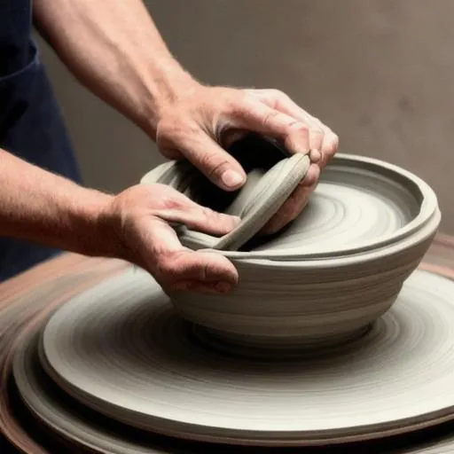 Prompt: a pottery bowl being made on a wheel

