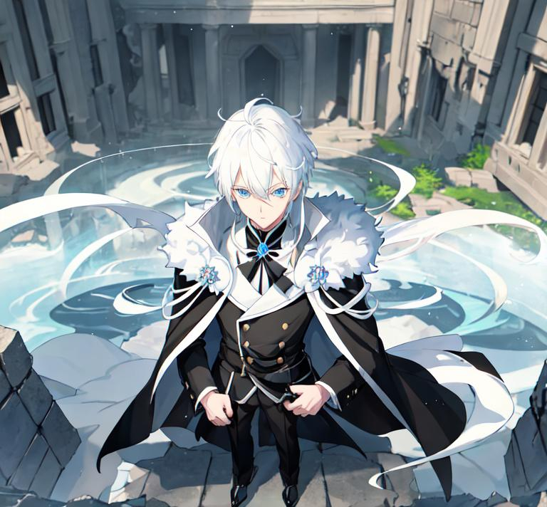 Anime character with white hair and blue eyes