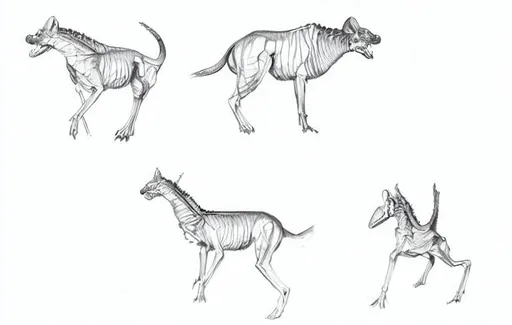 Prompt: Ball point Skecth Anatomy of a quadruped creature, detailed, dissection Scientific Illustration from a Biology Textbook, Depressing, trending on ArtStation