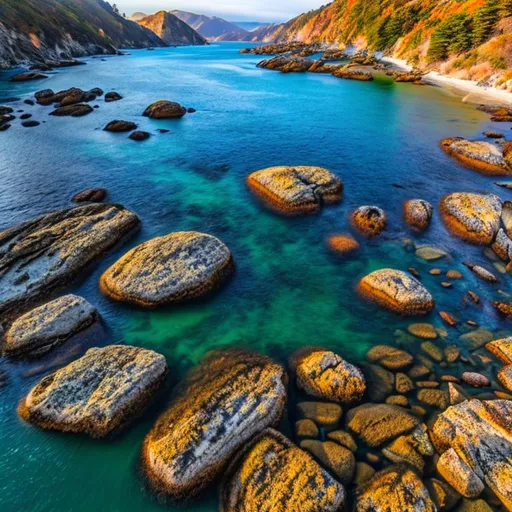 Prompt: Beautiful Autumn sunset over water at Big Sur, California 