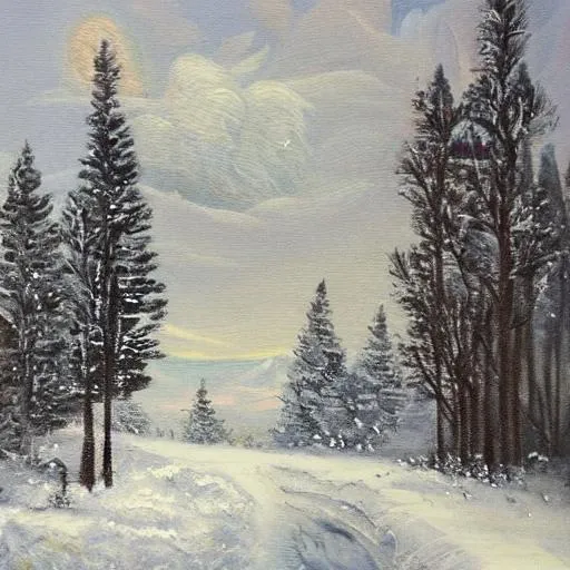 Prompt: snowy landscape painting



