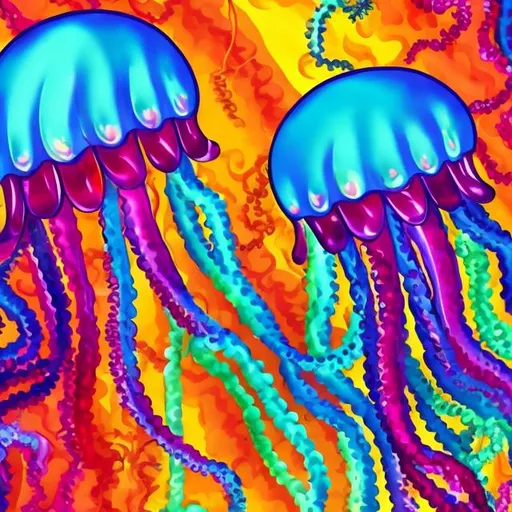 Prompt:  jellyfish in the style of Lisa frank