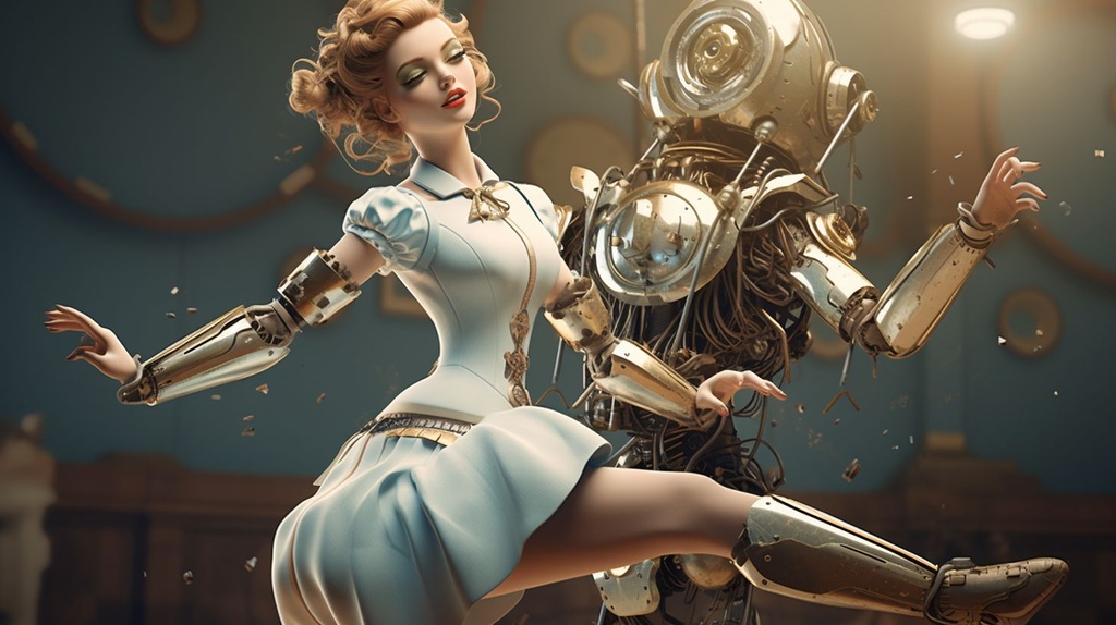 Prompt: electro swing female android robots