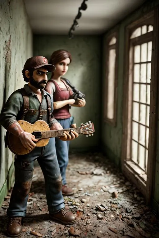 Prompt: a doll mario and a doll Luigi in the world(the last of us), full body, hiding in the building

vintage, miniature. (high detailed skin:1.2), 8k uhd, dslr, soft lighting, high quality, film grain, Fujifilm XT3, hyper realistic, detailed head