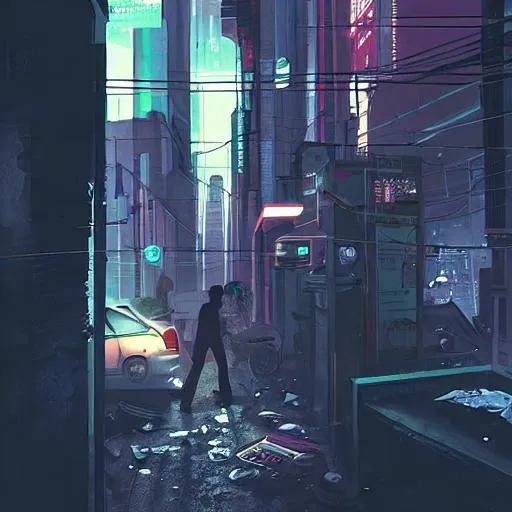 Prompt: small apartment, poverty, cyberpunk, night city, filthy, angry people