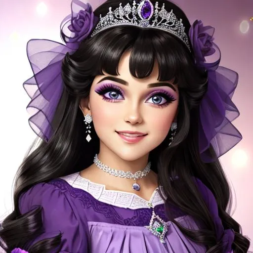 Prompt:  princess wearing purple, facial closeup