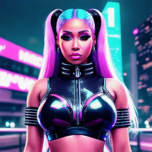 Prompt: Nicki Minaj cyberpunk in city 