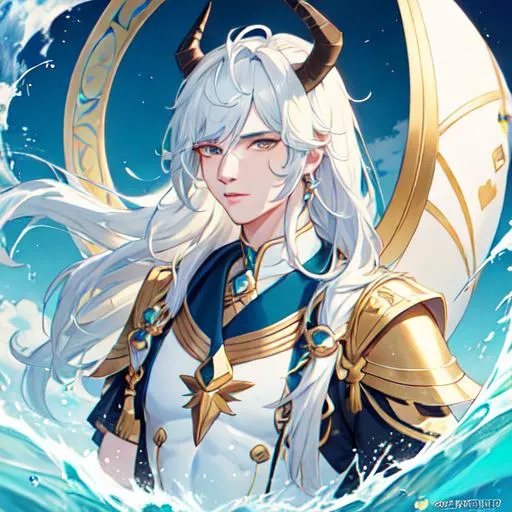 Prompt: Capricorn The Sea-Goat zodiac as a male human, 8k, UHD,  highly detailed, close up