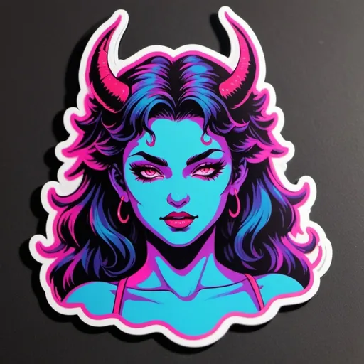 Prompt: beautiful female demon, hell, demonic, vaporwave, retro, neon, aesthetic, liminal, high quality, high definition, beautiful, dramatic lighting