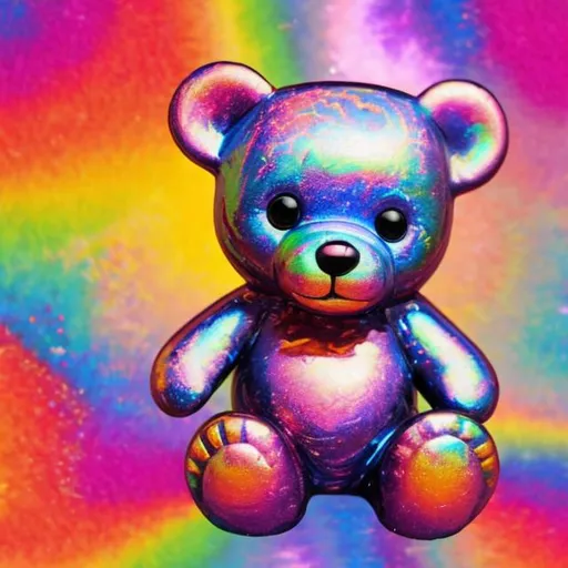Prompt: Miniature teddy bear in the style of Lisa frank