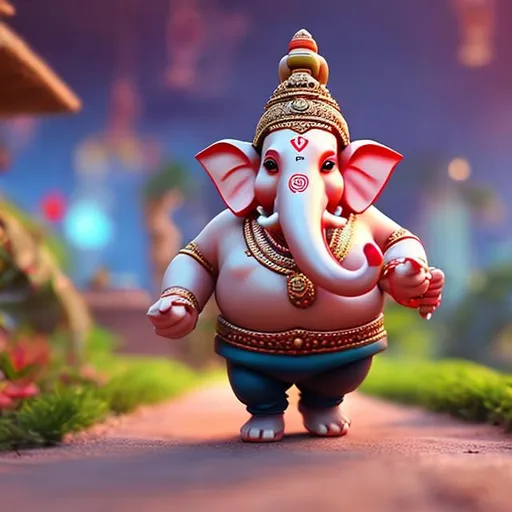 Prompt:  bal ganesha face walking with his vehicle mouse