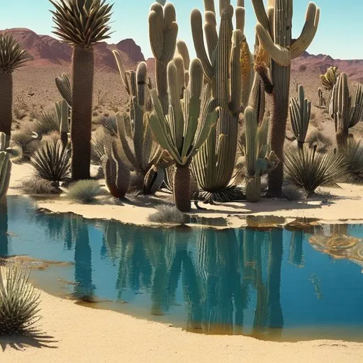 Prompt: Water oasis in desert
