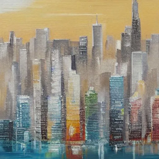 Prompt: Beige and white abstract oil painting of the Chicago skyline