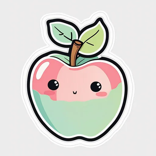 Prompt: Die-cut sticker, Cute kawaii {apple} sticker, white background, illustration minimalism, vector, pastel colors
