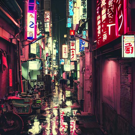 cyberpunk, crowded, narrow alleyway, night, raining,... | OpenArt