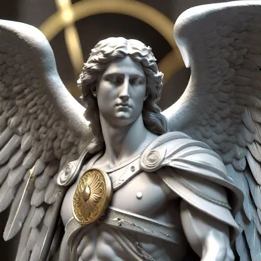 Prompt: 4k close up on Tough looking male angel with wings and a halo (detailed face), weilding a holy sword

