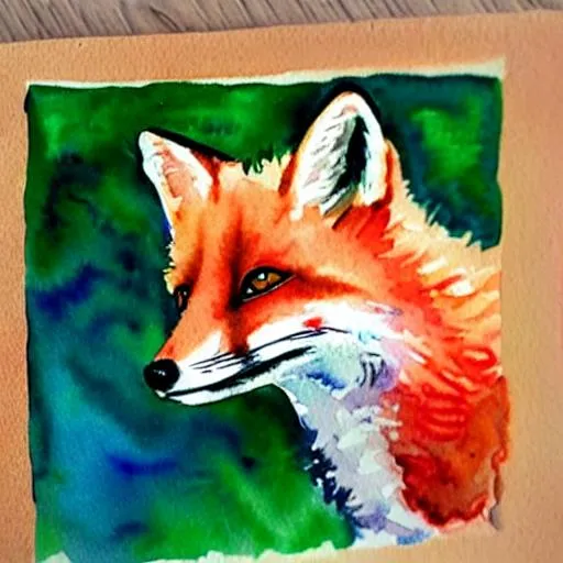 Prompt: Cute red fox watercolor painting