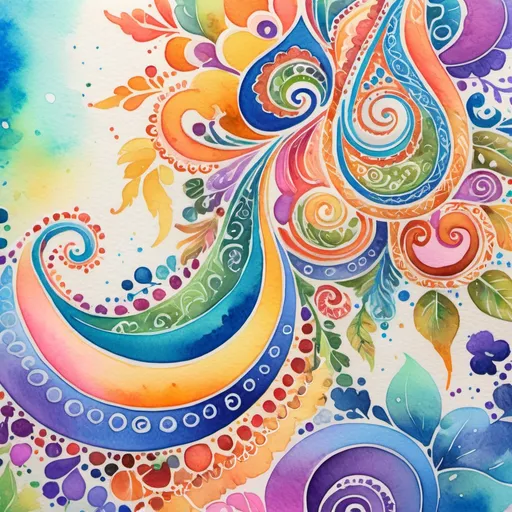 Prompt: A watercolor painting of artistic patterns with Henna art inspired embellishments and Flourishes, bright vibrant colors, Highly detailed, popping vibrant colors, Gradient Colors, Intricate details, Highly textured