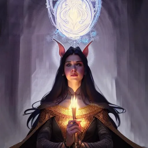 Prompt: portrait of a female mage elf with black  hair casting a sacred ice  spell, d & d, fantasy, intricate, elegant, highly detailed, digital painting, artstation, concept art, matte, sharp focus, illustration, art by greg rutkowski and alphonse mucha, 