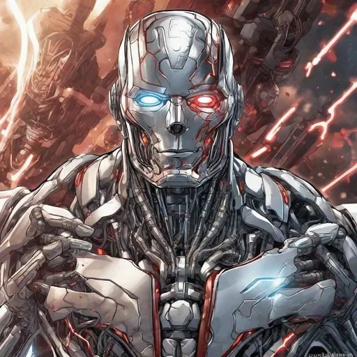 Prompt: Comic cyborg and Comic ultron combined 