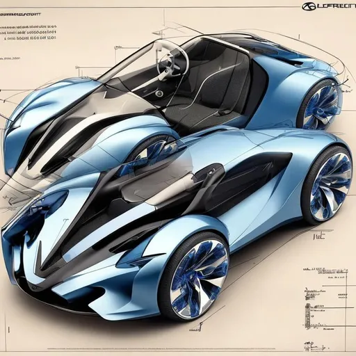 Prompt: blueprint document of an electrical  compact concept car 2 seater for the year 2030 by Lexus and Ferrari 