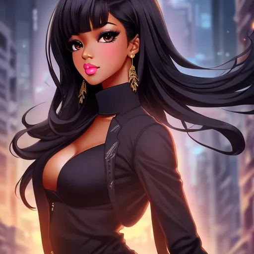 Prompt: Full body Anime style, dark skin, by POYO, full body super detailed  illustration, dark brown skin lady, black hair, beautiful face, dark aesthetic, large realistic eyes, smooth soft skin, soft lighting, perfect ratio, symmetrical face, intricate artwork, highly detailed, perfect composition, sharp focus, Wider faced, broad nose, African American, mahogany skin, long  curled gold/blonde hair with white shimmer, Hair in regal updo, green eyes, small doe eyes, upward turned almond eyes, pitying expression, smiling, manga style, wide two toned lips, darker upper lip, overweight, fat, pear shaped body, wide hips, small chest, small feet, darker complexion, arms out towards camera palm up, arms  beckoning, long flowing dress, white, gold, and red dress, low v sweetheart neckline, strapless, full body, by choo hye yeon, Mangle, POYO, 