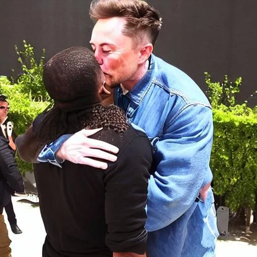 Prompt: kanye kissing elon musk