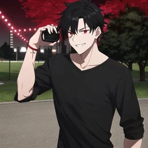 Anime boy with red sweatshirt, black shorts full body full hd 1080p 4k