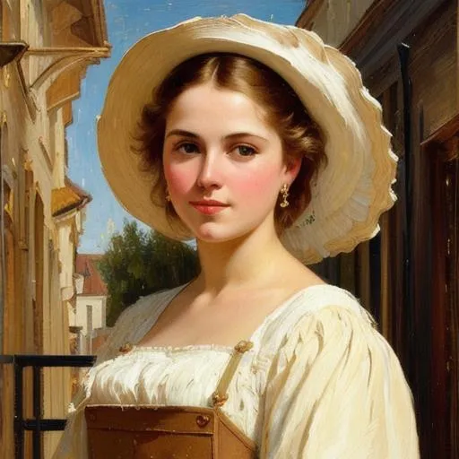 Prompt: heavy brushstrokes, textured paint, impasto paint, intricate, cinematic lighting, oil painting, dramatic, 8k, trending on artstation, painting by Vittorio Matteo Corcos and Albert Lynch and Tom Roberts
German Village blond milkmaid