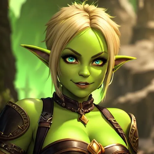 Prompt: oil painting, D&D fantasy, green-skinned-goblin girl, green-skinned-female, small, short dirty blonde hair, crazy look, pointed ears, fangs, looking at the viewer, thief wearing intricate adventurer outfit, #3238, UHD, hd , 8k eyes, detailed face, big anime dreamy eyes, 8k eyes, intricate details, insanely detailed, masterpiece, cinematic lighting, 8k, complementary colors, golden ratio, octane render, volumetric lighting, unreal 5, artwork, concept art, cover, top model, light on hair colorful glamourous hyperdetailed medieval city background, intricate hyperdetailed breathtaking colorful glamorous scenic view landscape, ultra-fine details, hyper-focused, deep colors, dramatic lighting, ambient lighting god rays, flowers, garden | by sakimi chan, artgerm, wlop, pixiv, tumblr, instagram, deviantart