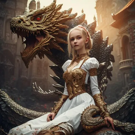 Prompt: gorgeous slavic woman in national clothes sitting on a big dragon creature, white dress, beautiful face, cute face, blond hair, detailed skin, stunning, historical clothes, national belarussian clothes, belarussian, mid shot, dark, fire, beautiful, cute, detailed face, 3dart, pixar trend, best quality, unreal engine, cozy interior lighting, intricate details, detailed drawing, atmospheric, best quality, unreal engine, cozy interior lighting, detailed digital painting, cinematic, hyper realistic, trending on artstation, aesthetic, inspirational, cartoon, illustration, deviantart