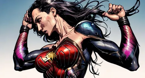 Prompt: sticker of Gal Gadot got release from news, full body, Kim Jung gi, freedom, soul, digital illustration, comic style, cyberpunk, perfect anatomy, centered, approaching perfection, dynamic, highly detailed, watercolor painting, artstation, concept art, smooth, sharp focus, illustration, art by Carne Griffiths and Wadim Kashin ,